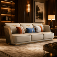 YUANCHANG Modernes Luxus-Ecksofa-Set aus PU-Leder mit Stickerei-Verzierung, 18mm Gebogenes Holz-Rückenteil, Lärchen-Eukalyptus-Holzrahmen