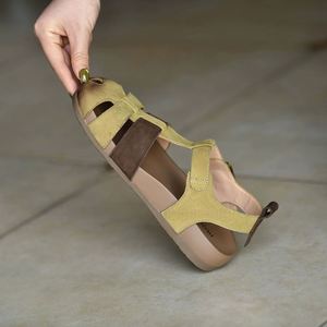 Sandales romaines à une bride en cuir souple, tressées et ajourées, au design original et élégant, ultra-douces, pour femmes, pour l'extérieur, les vacances et la plage - Product Image 5