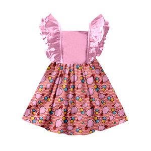 Robe à bretelles à volants et col carré en soie de lait pour filles, robe à jupe tourbillonnante imprimée sur toute la surface pour enfants - Product Image 4
