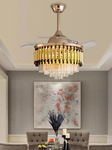 Ventilateur de plafond moderne en cristal avec 5 pales rétractables, télécommande, LED dimmable, moteur DC 5 vitesses, montage encastré, 3500K - Product Image 5