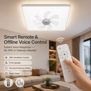 Moderner DC-Motor <span class=keywords><strong>LED</strong></span> Metall-Deckenventilator mit Licht 7 Flügel 6-Gang Fernbedienung Geräuscharm Weiß V-förmiges Design für Wohnzimmer & Hotel - Product Image 2
