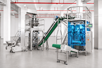 Machine de remplissage et d'emballage VFFS entièrement automatique 520D avec empileur-presseur 1200 pour céréales, riz, sucre, graines, noix, en acier inoxydable 304 CE