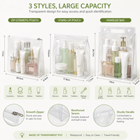 Sac cosmétique personnalisé en gros, pochette de voyage en PVC, sacs de rangement zippés en PVC, sac cosmétique transparent en EVA avec fermeture éclair, sac de voyage autoportant