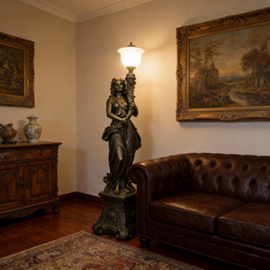 Support de lampe en laiton rétro européen en forme de déesse |   Meuble sur pied forgé à la main avec finition antique, personnalisation taille/couleur, pour hôtel - Product Image 6