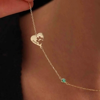 Impression de patte en forme de coeur latéral minimaliste collier de pierre de naissance personnalisé collier commémoratif pour animaux de compagnie