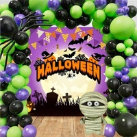 Ballons en latex violet et vert pour Halloween - Motifs toile d'araignée et momie pour arche de fête, guirlandes et décoration de maison hantée