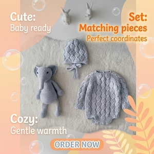 Ensemble barboteuse et <span class=keywords><strong>bonnet</strong></span> en coton tricoté texturé motif losanges pour bébés garçons, tenue nouveau-né avec <span class=keywords><strong>bonnet</strong></span> à nouer, Chine, délai d'échantillon de 7 jours - Product Image 5