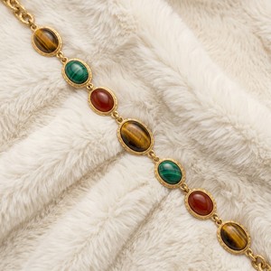 Ear enlace oem odm Wholesale Gold Plated <b>Beaded</b> <b>Necklaces</b> With Tiger Eye Malachite Carnelian Vintage Gemstone Jewelry For Women - Product Image 2
