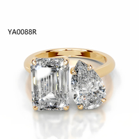 Bague de fiançailles ouverte moderne à deux pierres Toi et Moi en moissanite, bague de mariage à deux pierres, argent 925 plaqué or