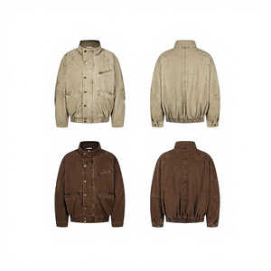 American Retro Stand-Collar Bomber Jacket Zipper <b>Button</b> Front Removable Liner Unisex Style Autumn Winter Washed Vintage Cotton - Product Image 4