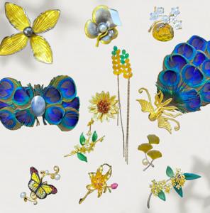 Collection de Broches de Luxe Légères Vefiery en Gros, Broche Perle Marguerite Feuille de Vajra en Fil Magique Brodé à la Main Plume de Paon - Product Image 2