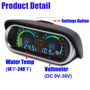 Compteur de température d'eau numérique LCD universel 12V 24V pour automobile, voltmètre, combiné de voltmètres, modification - Product Image 3