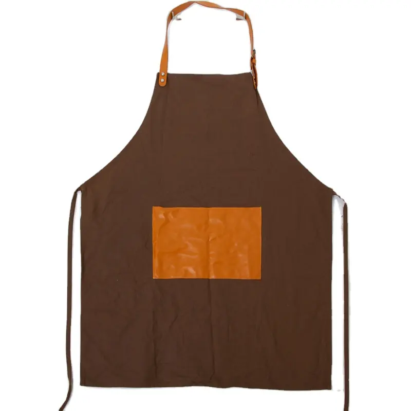 KEFEI Baumwolle Canvas benutzer definierte Pu Schürze mit benutzer definierten Logo Taschen verstellbare Träger Schürze