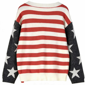 <span class=keywords><strong>Pull</strong></span> à manches longues et col rond pour <span class=keywords><strong>femme</strong></span> avec <span class=keywords><strong>drapeau</strong></span> américain rayé - Product Image 4