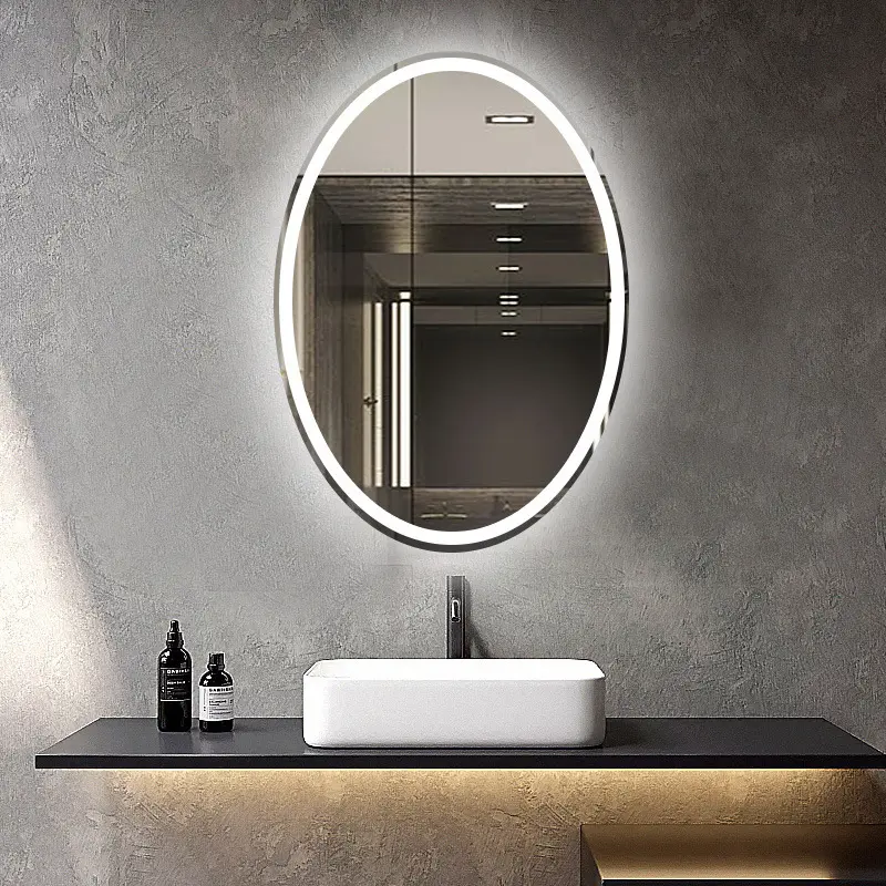 Miroir de Salle de Bain Mural Intelligent Led Original avec Lumières, Forme Ovale, Sans Cadre