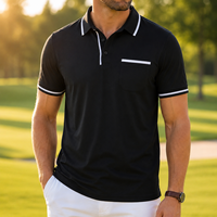 Chemise décontractée pour homme à col montant, grande taille, respirante, infroissable, avec poche brodée, manches courtes, en polyester/coton