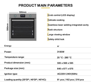 OEM Air Fryer Oven Built in Appliances Supplier 60cm Wall Oven With Observation Window - Product Image 4