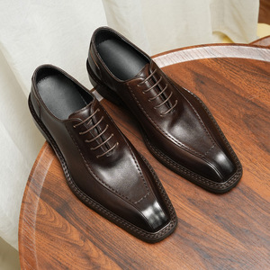 Nouvelles chaussures en cuir marron décontractées à bout pointu pour hommes, chaussures habillées formelles en cuir de vachette véritable de première qualité, à enfiler - Product Image 3