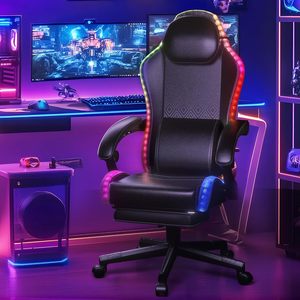 Ajunion เก้าอี้เล่นเกม RGB แบบไดนามิก400lbs เก้าอี้เล่นเกมคอมพิวเตอร์มีสี16ล้านสีเก้าอี้เล่นเกมแข่งรถเล่นเกมมีเสียงเพลงรีแอคทีฟ - Product Image 2
