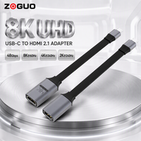 Câble adaptateur Type-C vers HDMI 2.1, Type C mâle vers HDMI femelle, 8K 60Hz, 4K 240Hz, 2K 165Hz, 48 Gbps, cordon plat en aluminium QFT