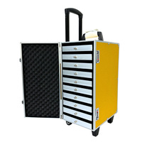 Boîte à bijoux portable multi-couches sur roulettes, fournie par le fabricant, en cuir PU avec tiroirs