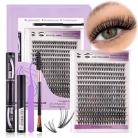 Kit de faux cils semi-artisanaux Duomao avec tige en coton noir, colle double embout, grande capacité, effet 3D stéréo, emballage coffret cadeau