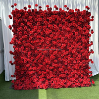 Panneau mural de fleurs artificielles en tissu 5D, 8 pieds x 8 pieds, motif rose rouge, pour événements