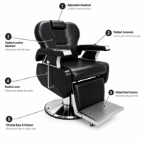 Fauteuil de Barbier Moderne en Similicuir Style Antique, Chaise de Salon Hydraulique avec Base en Acier Inoxydable et Repose-Pieds Réglable pour Salon de Beauté