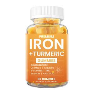 Thực phẩm bổ sung dạng kẹo dẻo VitaHall nghệ & sắt với vitamin C & B-complex, kẽm & axit folic, chiết xuất từ lá thảo dược, đóng chai - Product Image 1