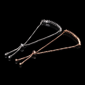 Bracelet en cristal pour femme, or rose blanc, zircon incrusté, serti en canal, usage quotidien, design géométrique AQ1060 - Product Image 3