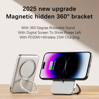 Support Rotatif à 360° Qi2 Chargeur 5000mAh 10000mAh PowerBank Magnétique Sans Fil PD15W Portable pour Appareils Mobiles