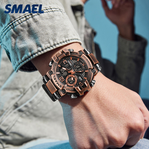 SMAEL 8110 Alloy Case Dual Display Watch 30-50M Waterproof PU Strap Multi Color 55mm Large Face Sports <b>Alarm</b> Watch - Product Image 6