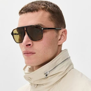 Gafas de sol de aviador con doble puente en forma de T, montura negra, lentes de resina, UV400, estilo masculino TF1209 - Product Image 1