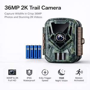 Caméra de chasse avec capteur CMOS 36MP, vision nocturne, contrôle à distance par application, stockage cloud, IP66, caméra pour la faune, vidéo 2K, détection de mouvement - Product Image 1