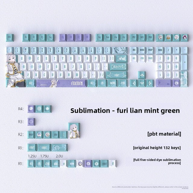 In-stock Wholesale Cross-border Frieren Mint-green Keycaps Sublimated Original Factory Height Small Full Set 132 Customizable