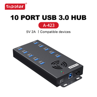 Hub de Datos USB 3.0 de 10 Puertos con Cargador de 120W, Hub Industrial Sipolar A-423 para Carga de Laptop/Teléfono/Tablet
