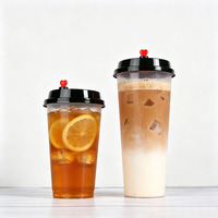 Gobelets jetables en PP haute transparence pour boissons, thé aux fruits, avec couvercle noir anti-fuite, pour usage commercial