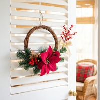 Guirlande avec poinsettia pour Noël, décoration de porche, ornement de maison, décoration suspendue, accessoire photo, porte d'entrée