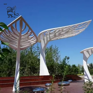 Statue de plante en métal pour décoration extérieure de rue BLVE, sculpture d'arbre en acier inoxydable poli doré - Product Image 4