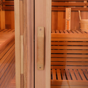Sauna carré extérieur pour 4 à 6 personnes avec véranda, sauna à vapeur en cèdre rouge avec chauffage de 9 kW, toit en asphalte noir, porte en verre trempé - Product Image 4