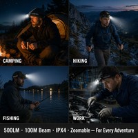 High-Brig Motion Sensor Night Fishing Headlamp High-Power Zoomable Camping Light Rechargeable Outdoor Waterproof LED Headlight