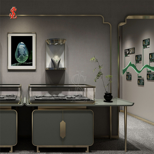 Table de présentation de bijoux en or incurvée haut de gamme, <span class=keywords><strong>vitrine</strong></span> de boutique moderne en verre rond de luxe pour magasin de bijoux - Product Image 6