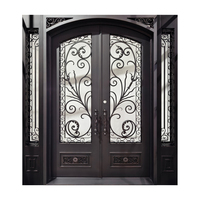 Porte d'entrée en fer forgé au design moderne, double vitrage trempé, construction robuste en fonte, prévention des incendies pour chambre et extérieur