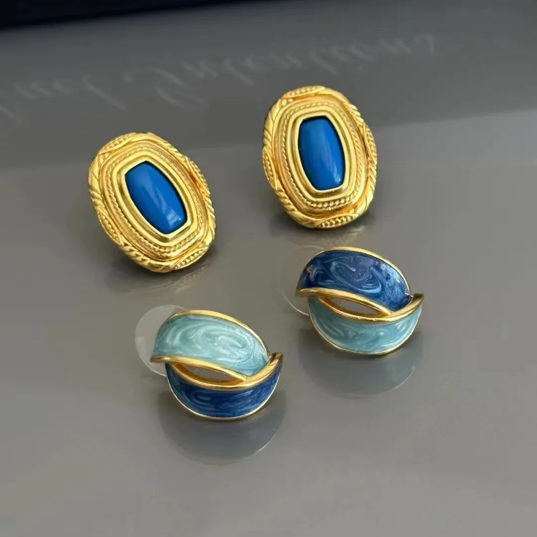 18K White Gold 0.98CT Natural Blue Sapphire Stud Earrings Gemstone Diamond Jewelry Real Diamond Vintage Ear Studs