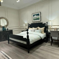 Lit de princesse à colonnes basses de style américain, luxe léger, Ethan Allen Quincy, style rétro, personnalisable, entièrement en bois massif, sculpté, pour chambre principale