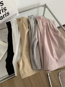 Shorts taille haute en coton lavé pour femmes, 5 couleurs, coupe décontractée, plissés, avec poches - Product Image 2