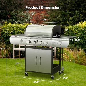 Parrilla de <span class=keywords><strong>barbacoa</strong></span> de <span class=keywords><strong>gas</strong></span> de 4 quemadores con quemador lateral, rejillas de hierro fundido esmaltadas de porcelana, bandeja para hornear para cocinar al aire libre y barbacoas de patio - Product Image 2