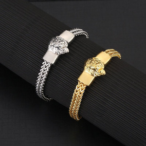 Bracelet en alliage avec tête de <span class=keywords><strong>lion</strong></span> rétro hip-hop pour homme, cadeau, personnalité, bijoux simples pour la main - Product Image 1