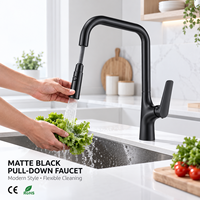 Robinet de cuisine monocommande extractible en alliage de zinc chromé, à poser sur comptoir, avec cartouche céramique et douchette pivotante à 360°