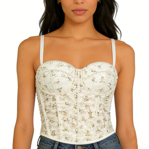 Bustier <b>Top</b> for Women Built-in Bra Padded Wire-Free Waist Cincher Floral <b>Pearl</b> Sequin Breathable Romantic Outerwear - Product Image 4